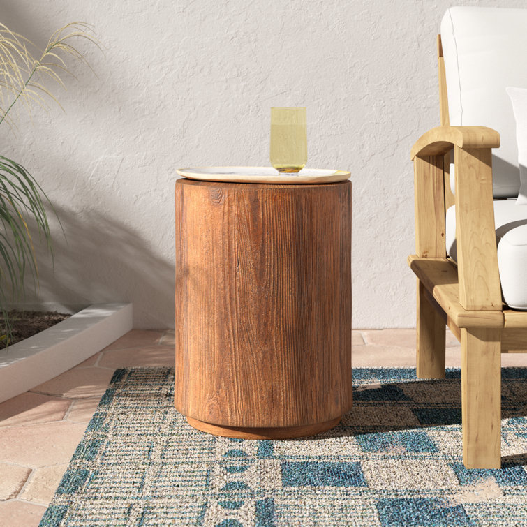 Magnesium Oxide Block Outdoor Accent Table with Natural Textured Wood Grain Joss Main
